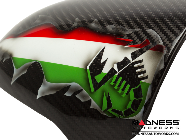 FIAT 500 Instrument Cover - Carbon Fiber - Koshi Composites - Italian Flag w/ Black Scorpion 